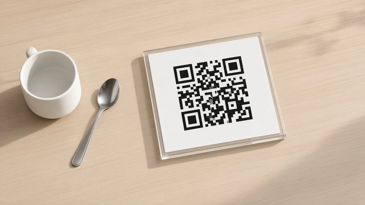 Café table with a check-in QR