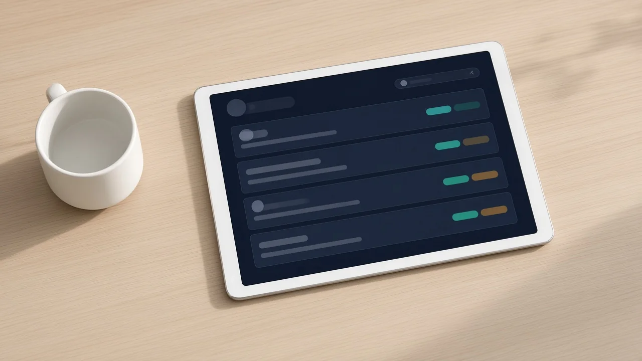 Tablet on the desk running the live line