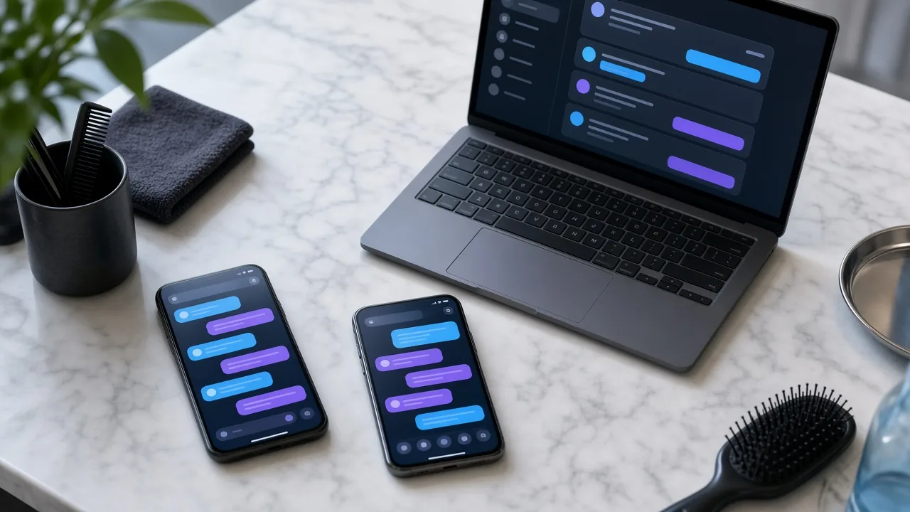 Phones and laptop showing comments and messages in one inbox